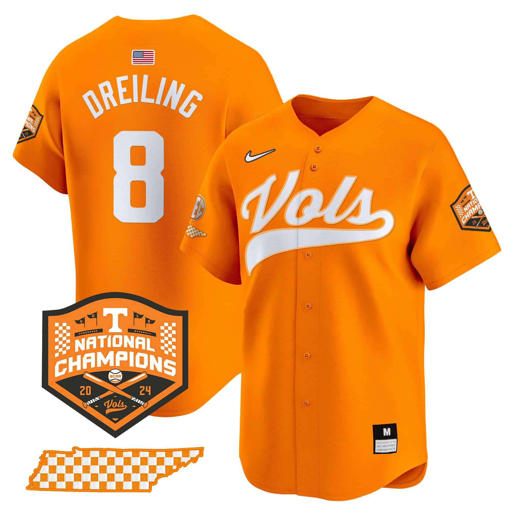 Men Tennessee Volunteers #8 Dreiling Orange 2024 Nike Champions Vapor Premier Limited NCAA Jersey